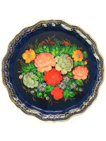Поднос с росписью "Цветы на синем", круглый, арт. 8176